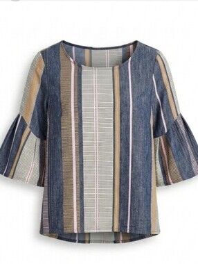 Anthropologie Dolan Left Coast Striped Jacquard Bell Sleeve Blouse Top Sz. Large